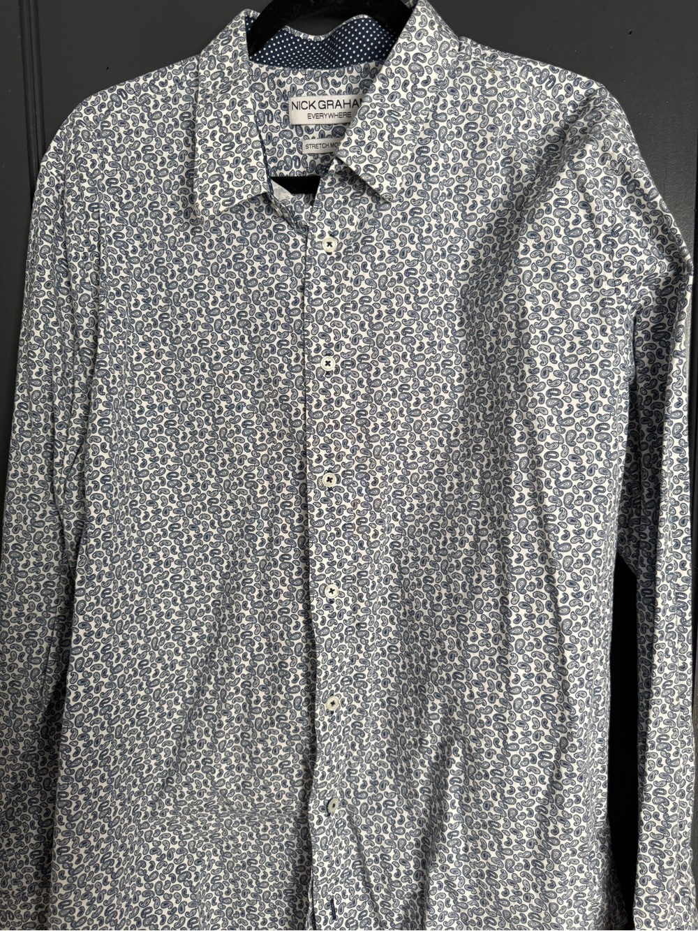 Nick Graham Blue Paisley-Print Long Sleeve Dress Shirt